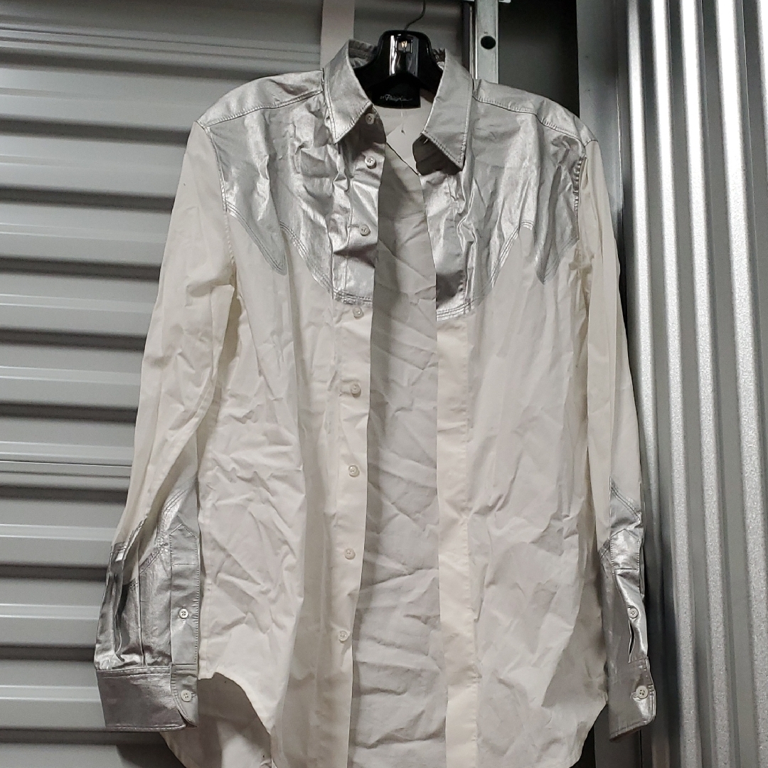 Silver And White Button-Up Shirt